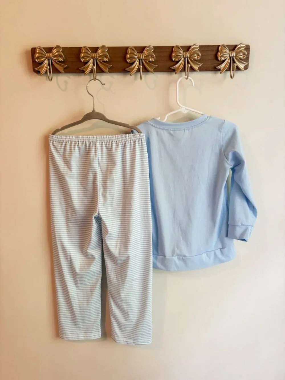 Boys size 5-6T Pumpkin Halloween Light Blue Long Sleeve Top Striped Pants outfit